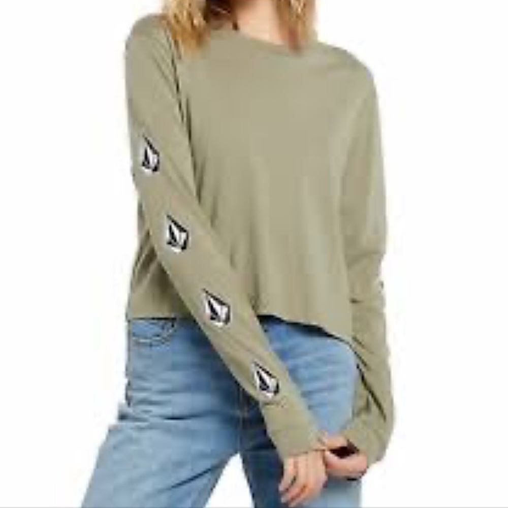 Volcom Green Graphic Long-sleeve Crop Top T-Shirt